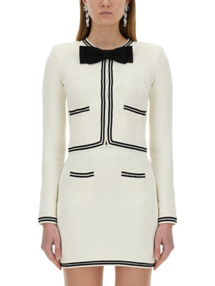 SELF-PORTRAIT JACQUARD CARDIGAN WITH BOW