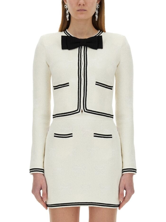 SELF-PORTRAIT JACQUARD CARDIGAN WITH BOW