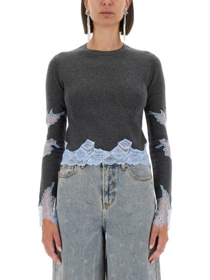 SELF-PORTRAIT JERSEY WITH LACE INSERTS