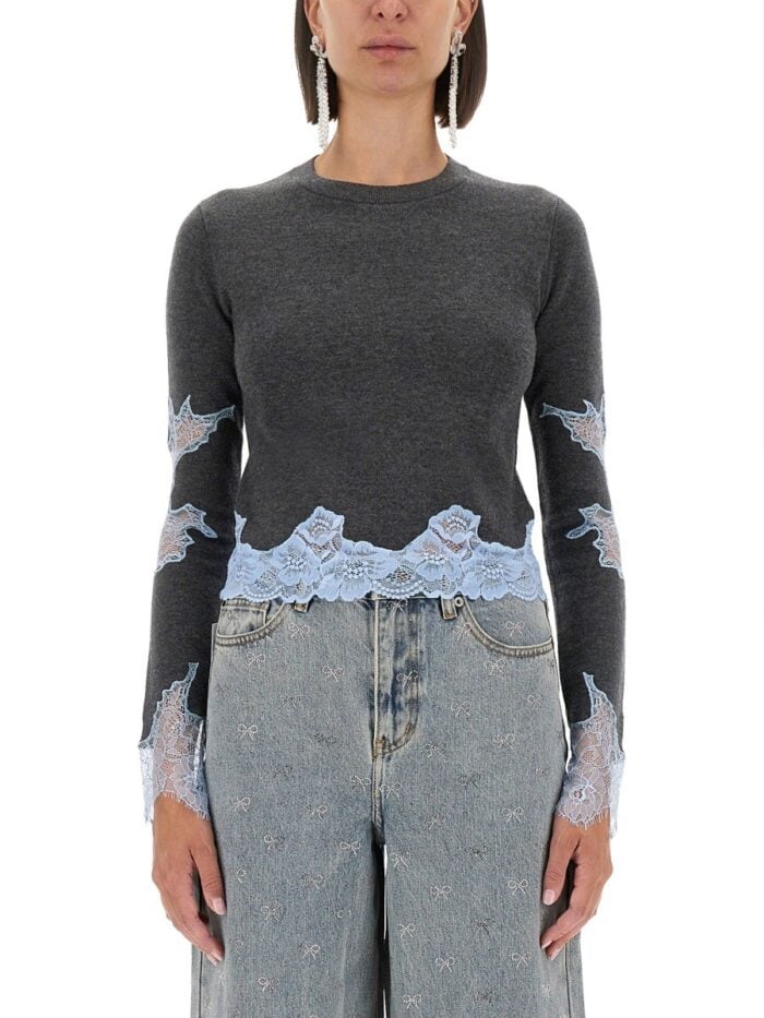 SELF-PORTRAIT JERSEY WITH LACE INSERTS