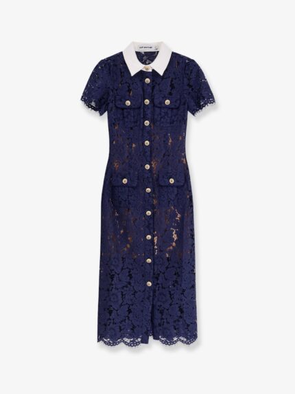 SELF PORTRAIT Lace Midi Dress With Jewel Button