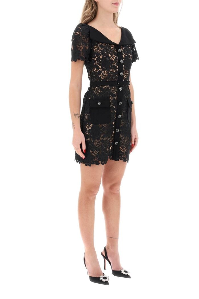 SELF PORTRAIT Lace Mini Dress With Folded Neckline