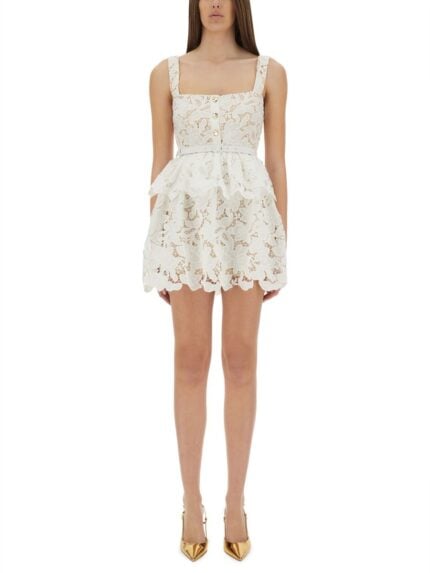 SELF-PORTRAIT LACE RUFFLE MINI DRESS