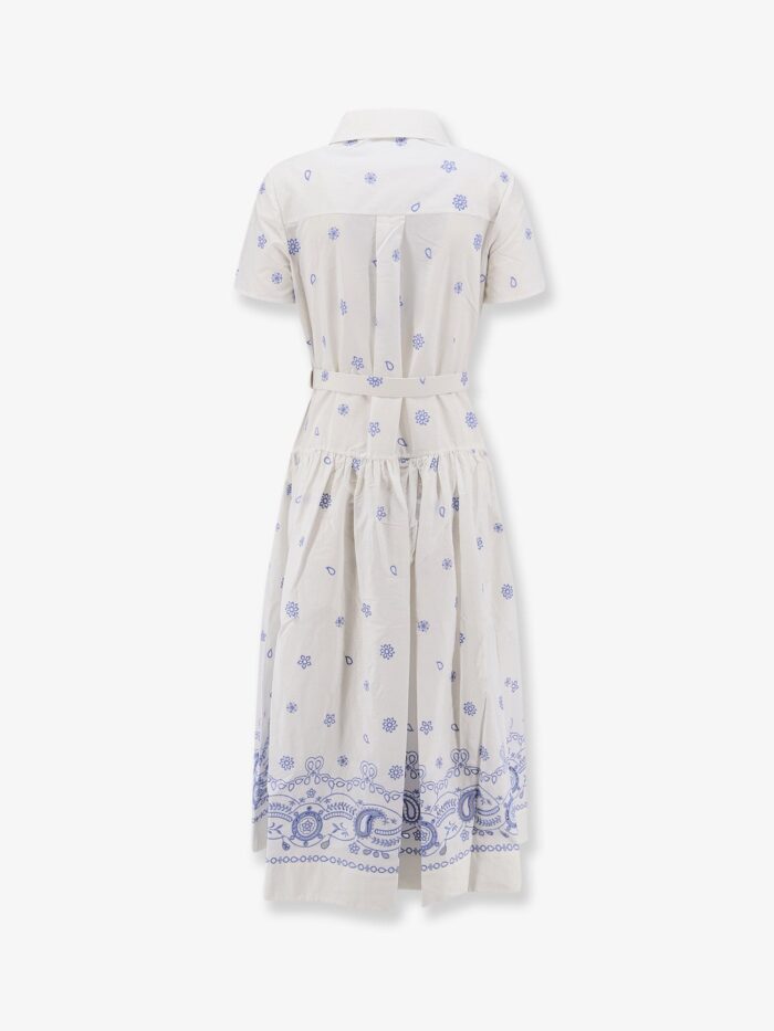 SELF PORTRAIT Long Cotton Dress With All-over Contrasting Embroidery