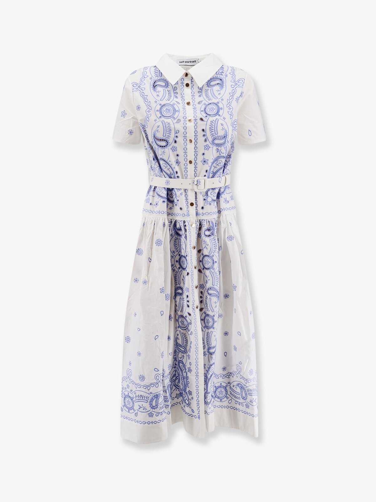 SELF PORTRAIT Long Cotton Dress With All-over Contrasting Embroidery