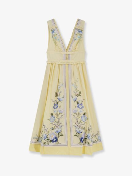 SELF PORTRAIT Long Cotton Dress With Floral Print