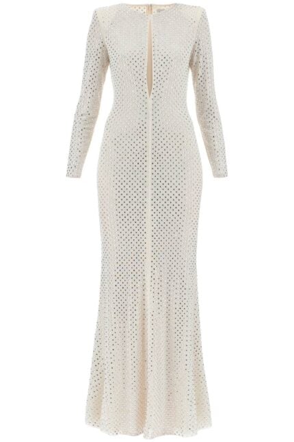 SELF PORTRAIT Long Mesh Dress With Crystals