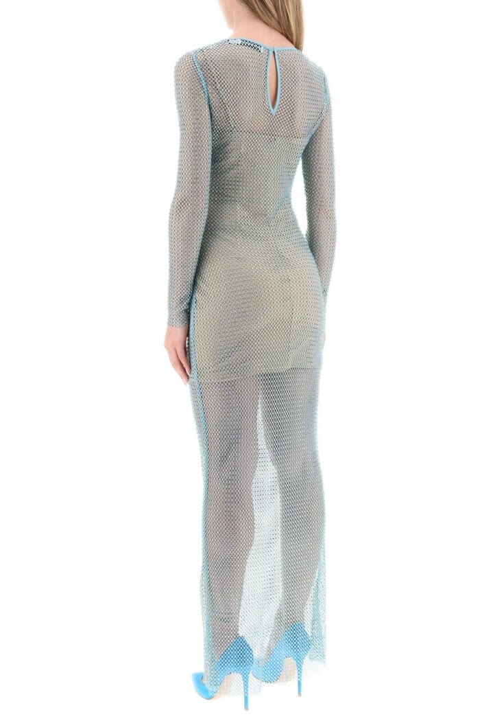 Self Portrait Maxi Dress In Fishnet With Rhinestones