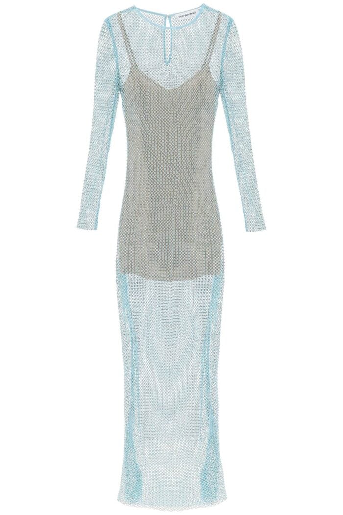 Self Portrait Maxi Dress In Fishnet With Rhinestones