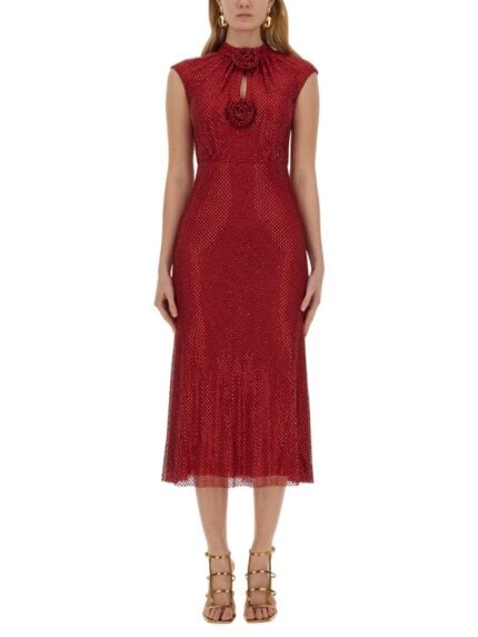 SELF-PORTRAIT MESH MIDI DRESS WITH RHINESTONES