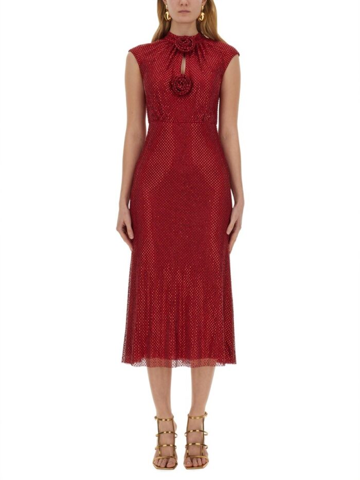 SELF-PORTRAIT MESH MIDI DRESS WITH RHINESTONES