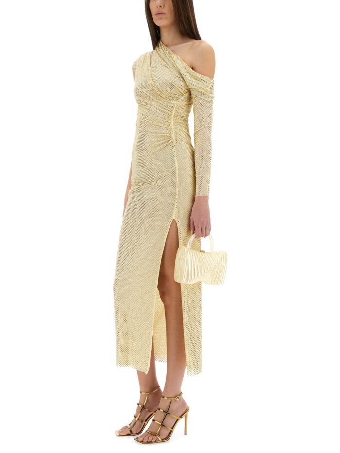 SELF-PORTRAIT MIDI DRESS DRAPED WITH RHINESTONES