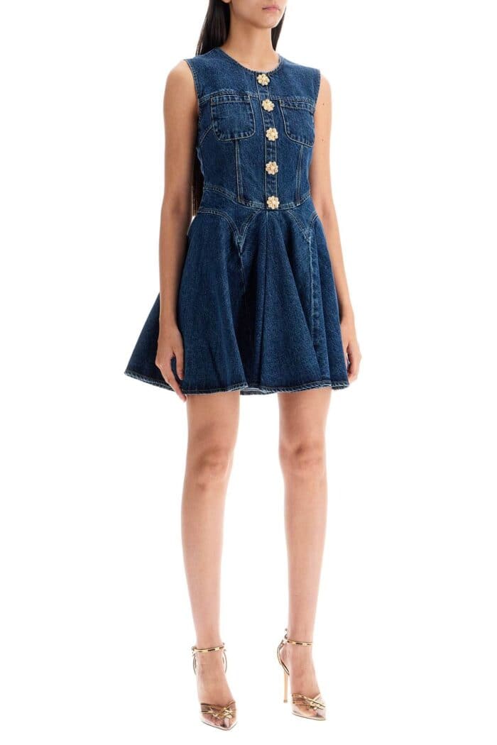 SELF PORTRAIT 'mini Denim Dress With Jewel Buttons'