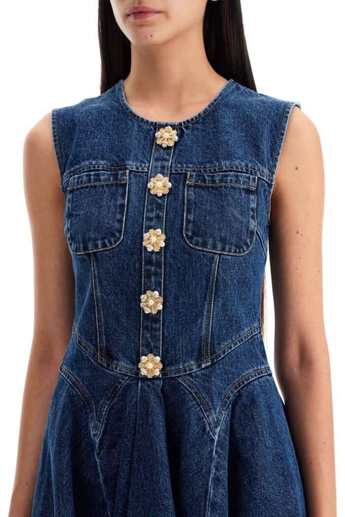 SELF PORTRAIT 'mini Denim Dress With Jewel Buttons'