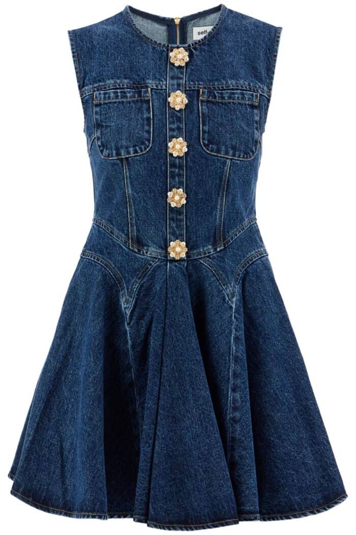 SELF PORTRAIT 'mini Denim Dress With Jewel Buttons'