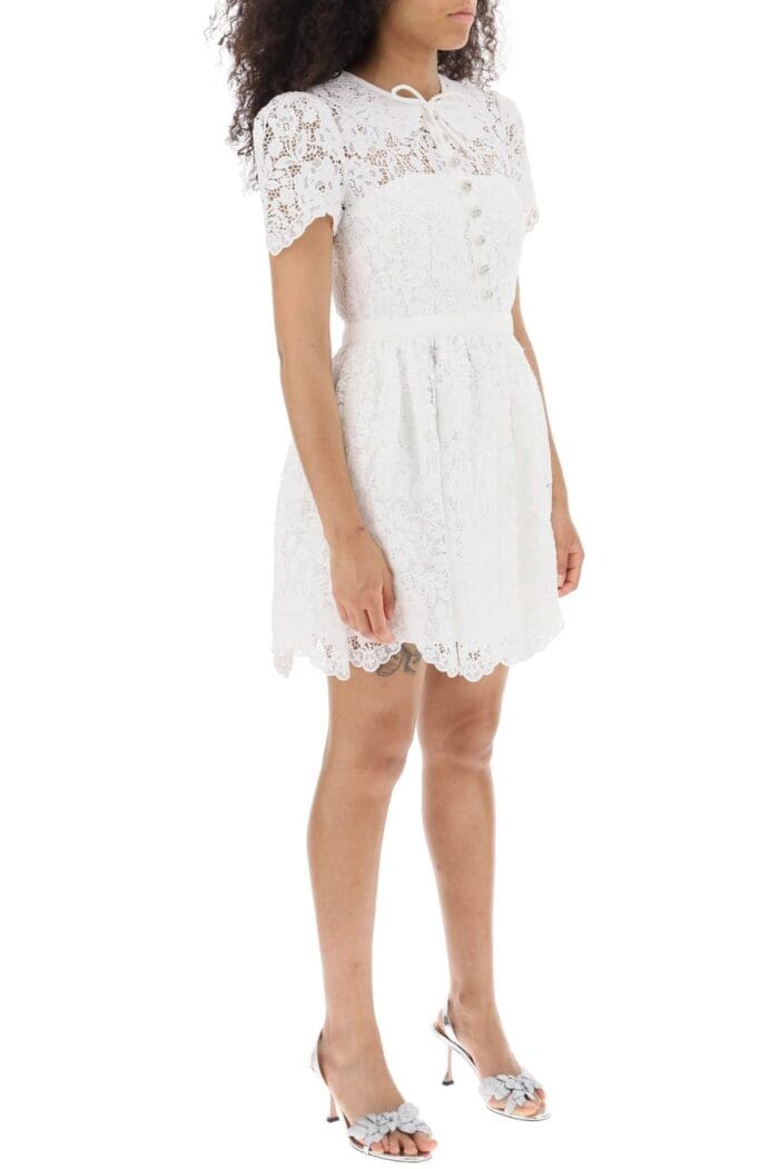 Self Portrait Mini Dress In Floral Lace With Jewel Buttons