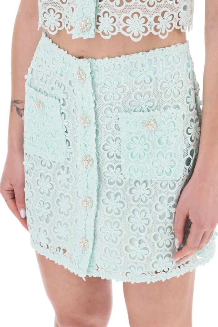 Self Portrait Mini Skirt In Guipure Floral Lace