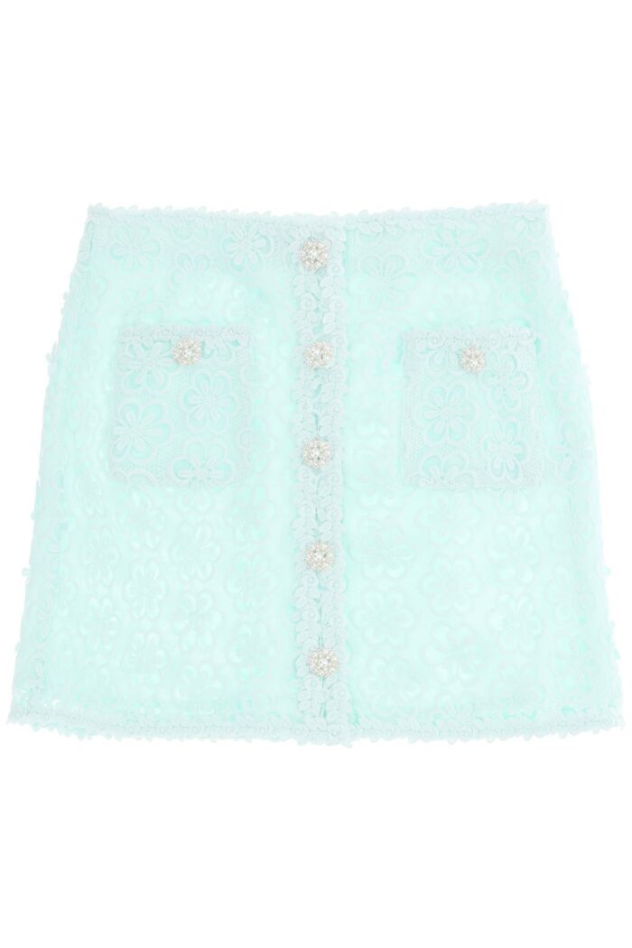 Self Portrait Mini Skirt In Guipure Floral Lace