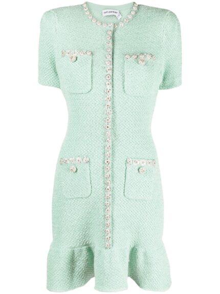 SELF PORTRAIT Mint Sequin Knit Mini Dress