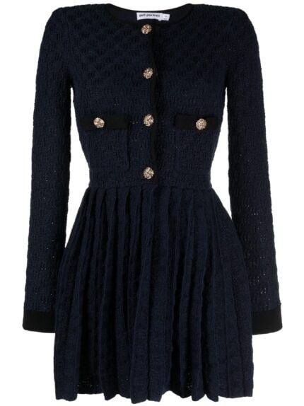 SELF PORTRAIT Navy Weave Knit Mini Dress