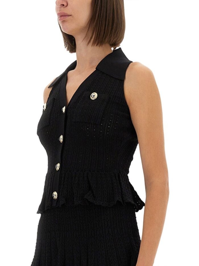 SELF-PORTRAIT PERFORATED KNIT DRESS