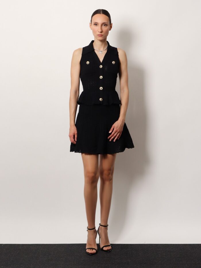 SELF PORTRAIT Perforated Knit Dress With Jewel Buttons