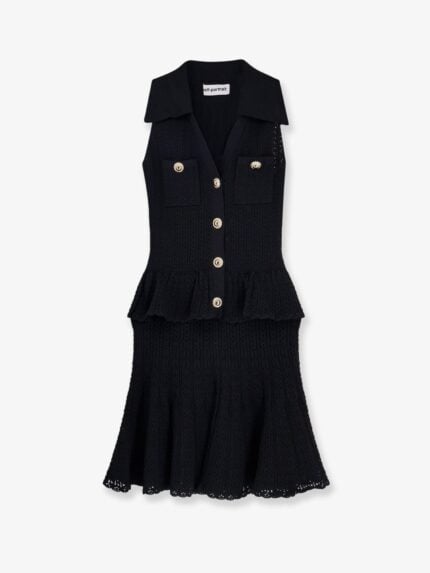 SELF PORTRAIT Perforated Knit Dress With Jewel Buttons