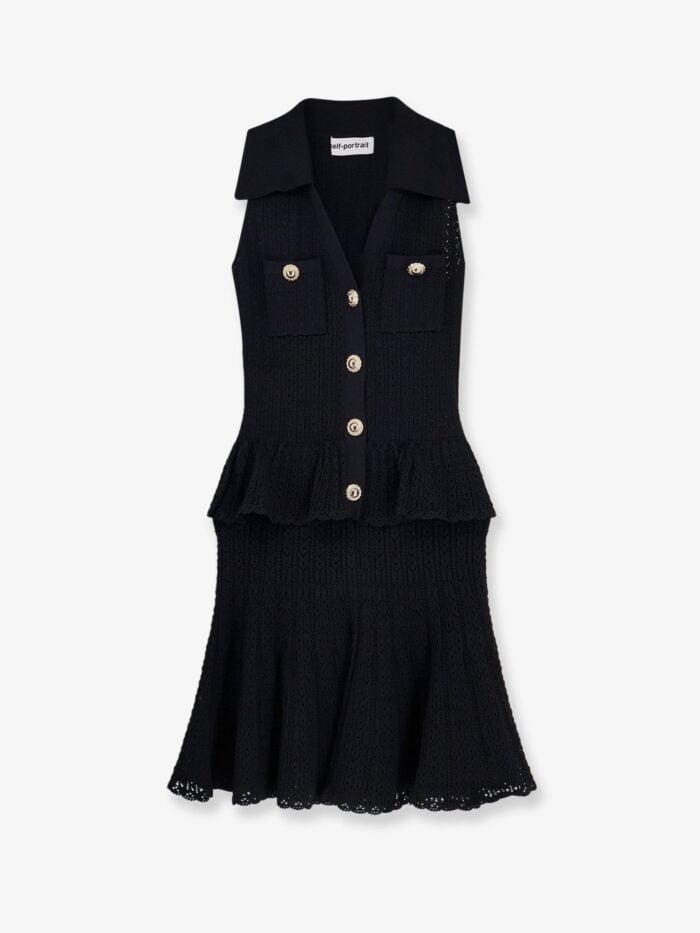 SELF PORTRAIT Perforated Knit Dress With Jewel Buttons
