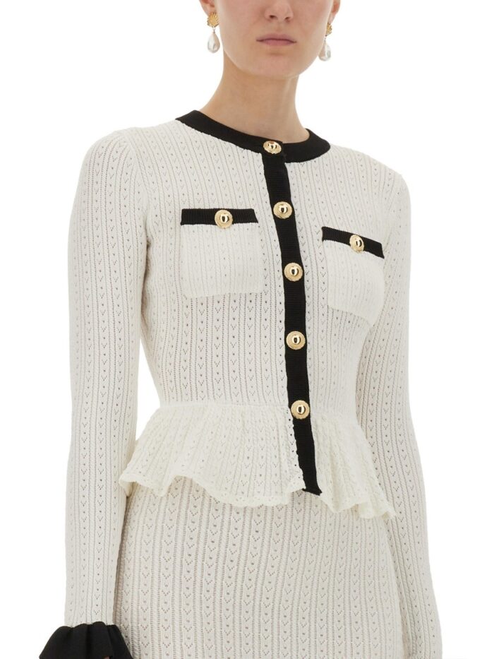 SELF-PORTRAIT PERFORATED KNIT MIDI DRESS