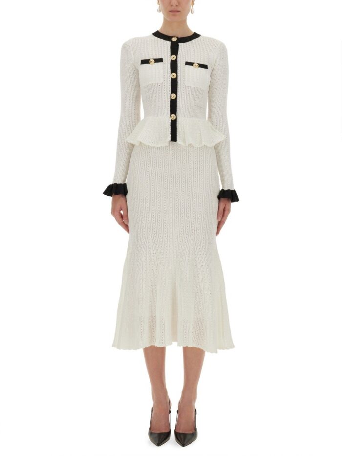 SELF-PORTRAIT PERFORATED KNIT MIDI DRESS
