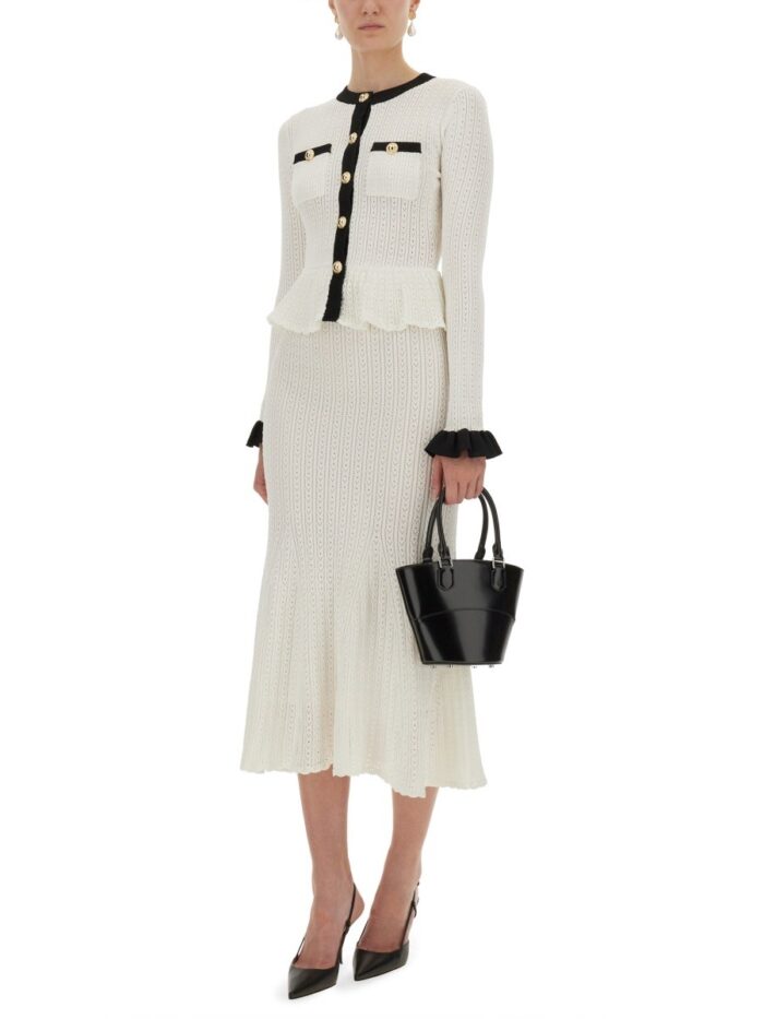 SELF-PORTRAIT PERFORATED KNIT MIDI DRESS