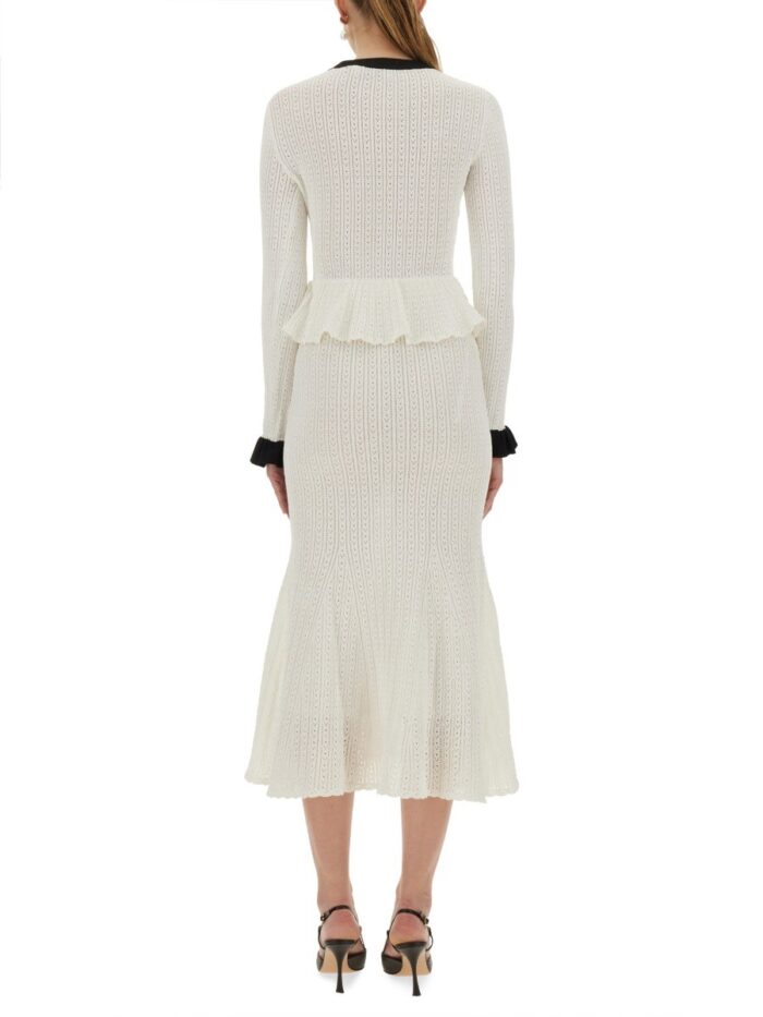 SELF-PORTRAIT PERFORATED KNIT MIDI DRESS