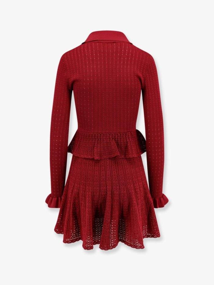 SELF PORTRAIT Perforated Knit Short Dress With Jewel Buttons