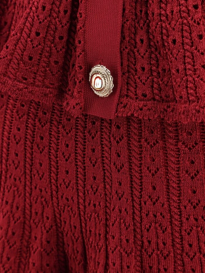 SELF PORTRAIT Perforated Knit Short Dress With Jewel Buttons