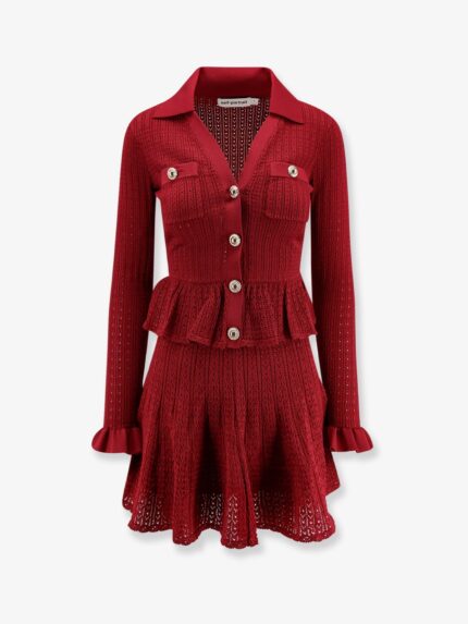 SELF PORTRAIT Perforated Knit Short Dress With Jewel Buttons