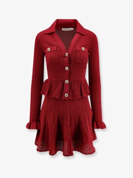 SELF PORTRAIT Perforated Knit Short Dress With Jewel Buttons