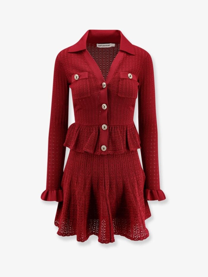SELF PORTRAIT Perforated Knit Short Dress With Jewel Buttons
