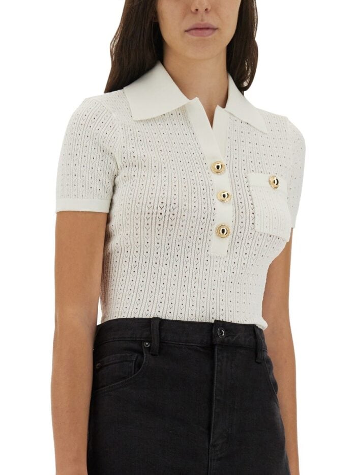 SELF-PORTRAIT PERFORATED KNIT TOP