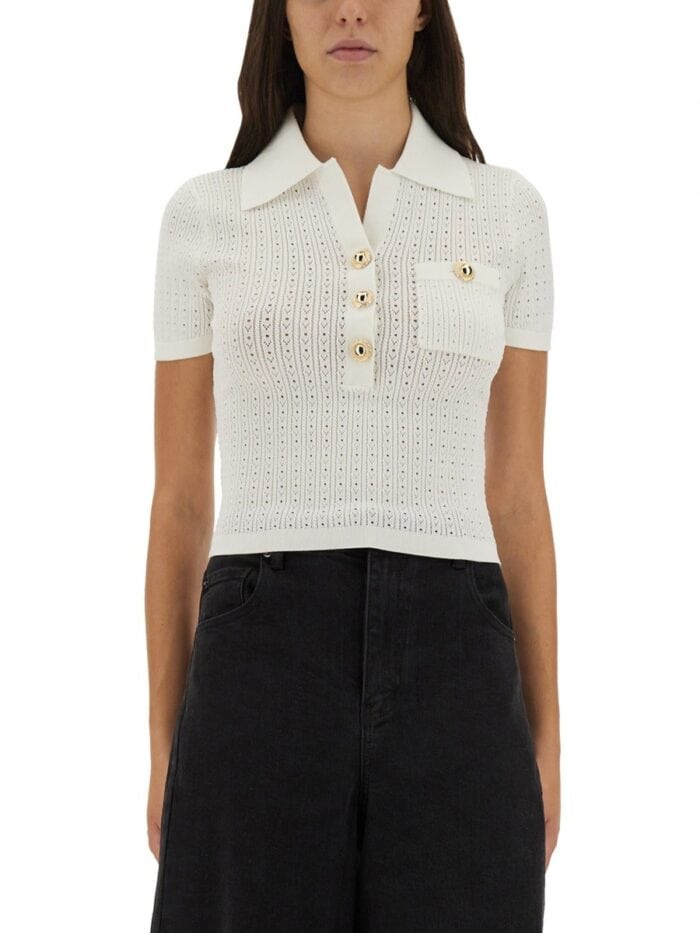 SELF-PORTRAIT PERFORATED KNIT TOP
