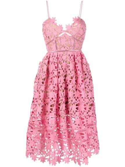 SELF PORTRAIT Pink Azaelea Lace Midi Dress