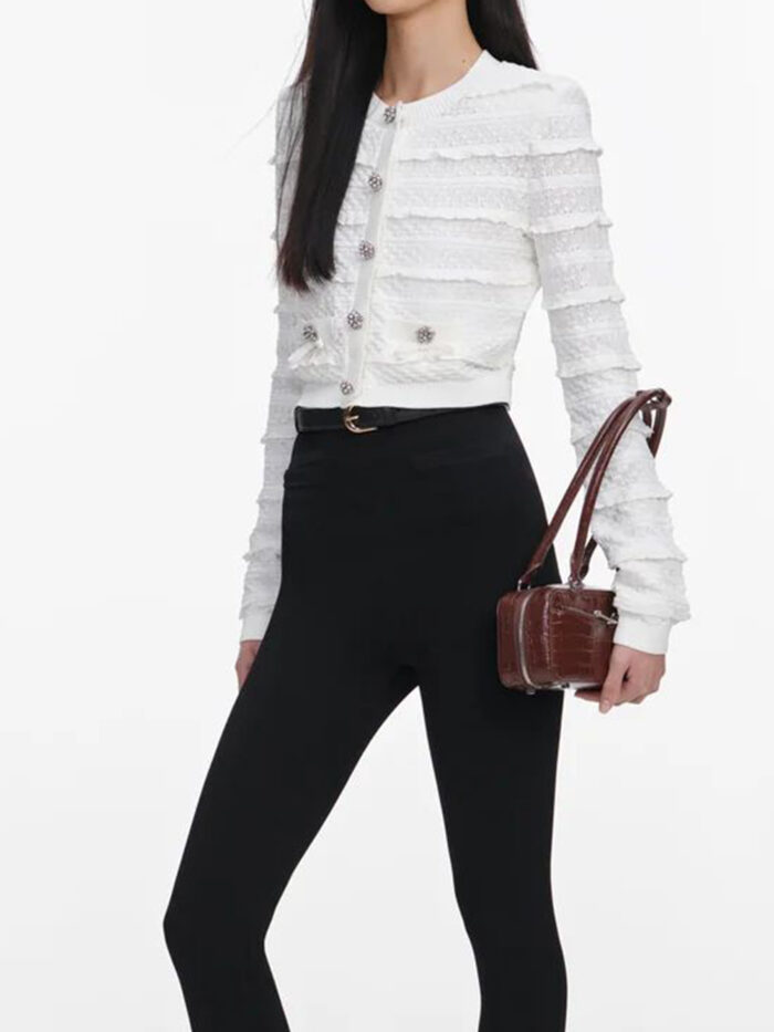 Self Portrait Pointelle diamante cardigan