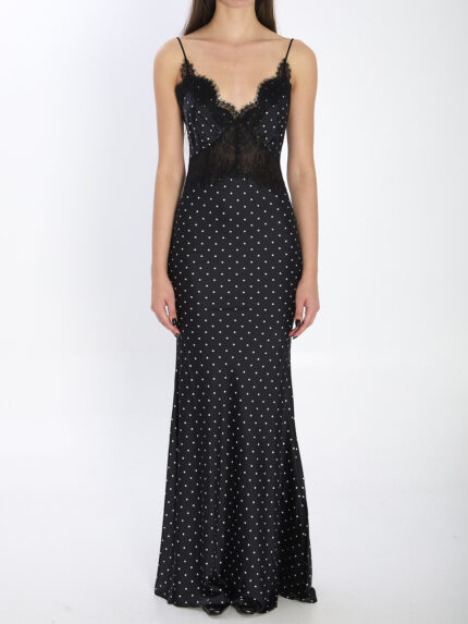 Self Portrait Polka dot satin lace maxi dress