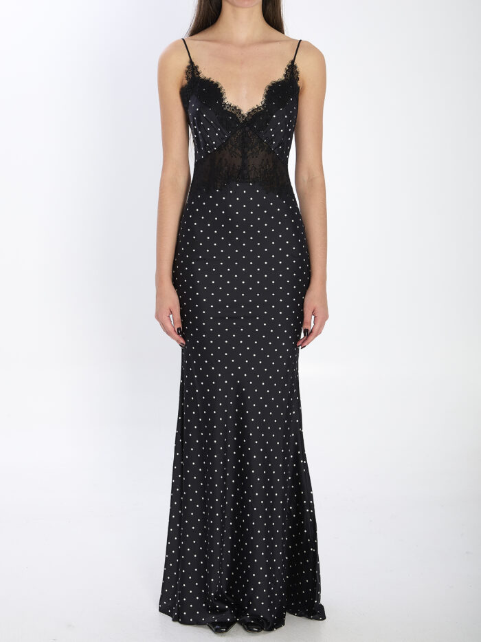 Self Portrait Polka dot satin lace maxi dress