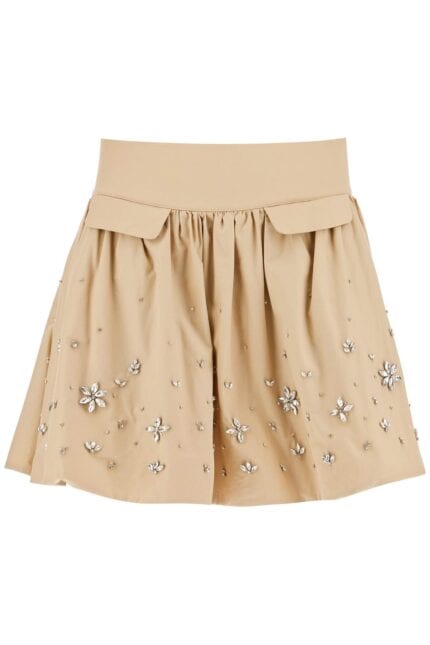 SELF PORTRAIT 'poplin Mini Skirt With Crystal