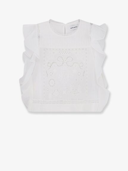 SELF PORTRAIT Ramie Top With Lace Inserts