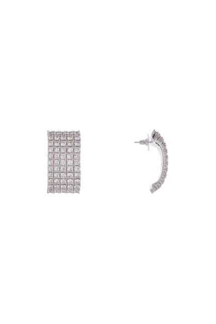 SELF PORTRAIT Rectangular Chain Earrings With Cubic Zirconia In Silver