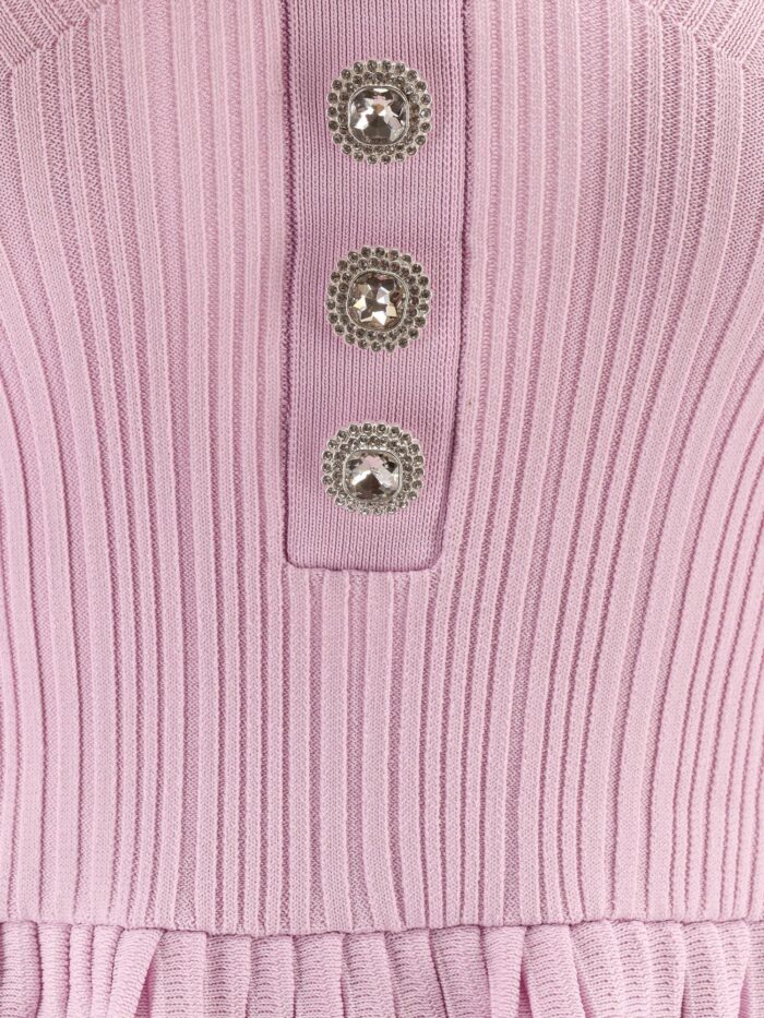 SELF PORTRAIT Ribbed Knit Mini Dress With Jewel Buttons