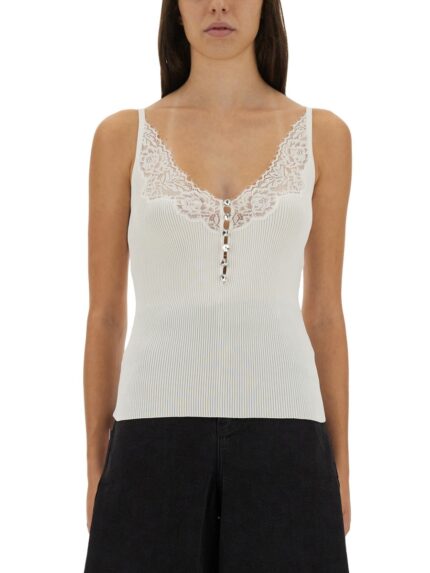 SELF-PORTRAIT RIBBED KNIT TOP WITH LACE