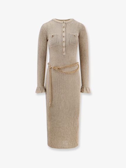 SELF PORTRAIT Ribbed Lurex Knit Midi Dress