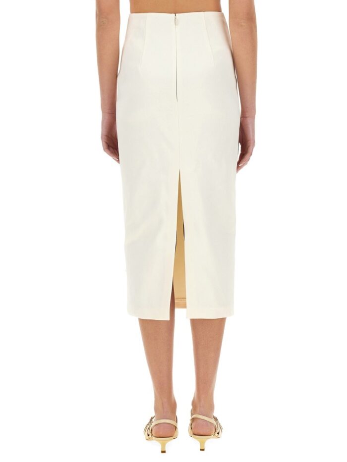 SELF-PORTRAIT SATIN MIDI SKIRT WITH 3D FLOWERS